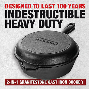 Granitestone Heavy Duty Cast Iron 2-in-1 Cooker, Black
