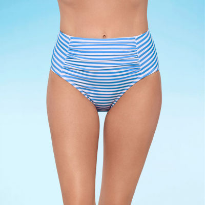 Liz Claiborne Comfort Waistband Striped High Waist Bikini Swimsuit Bottom