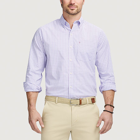 IZOD Performance Comfort Mens Classic Fit Long Sleeve Plaid Button-Down Shirt, Large, Purple