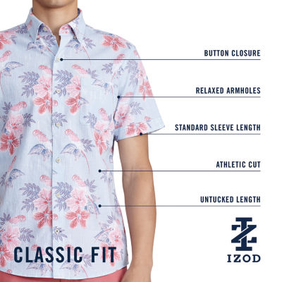 IZOD Dockside Chambray Mens Short Sleeve Regular Fit Stretch Fabric Button-Down Shirt