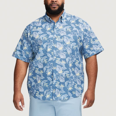 IZOD Dockside Chambray Big and Tall Mens Classic Fit Short Sleeve Leaf Button-Down Shirt