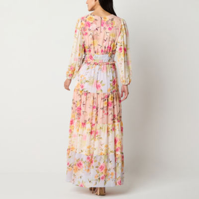 Melonie T Womens Petite Long Sleeve Floral Maxi Dress