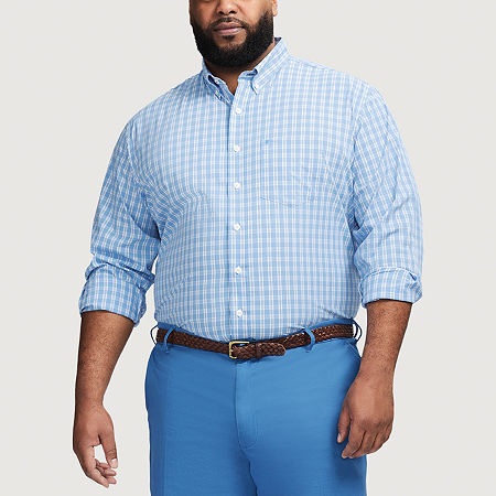 IZOD Mens Performance Comfort Wrinkle Free Long Sleeve Classic Fit Big and Tall Button-Down Shirt, 4x-large, Blue