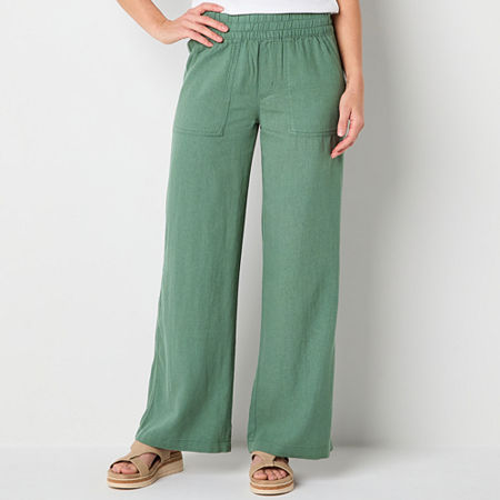 St. John's Bay Womens Loose Fit Wide Leg Trouser, Large, Green