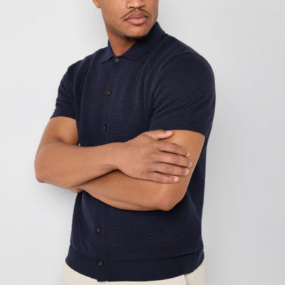mutual weave Mens Short Sleeve Fitted Sleeve Regular Fit Button-Down Shirt
