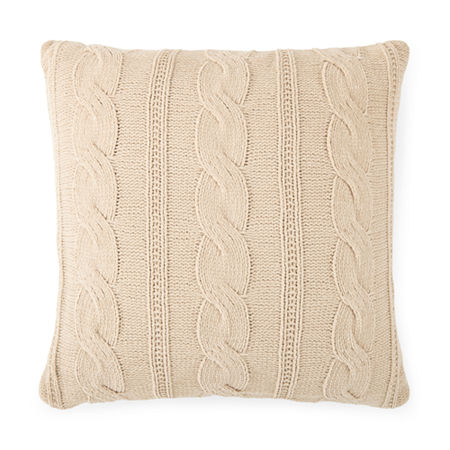 Linden Street Cable Knit Chenille Square Pillow In Sand