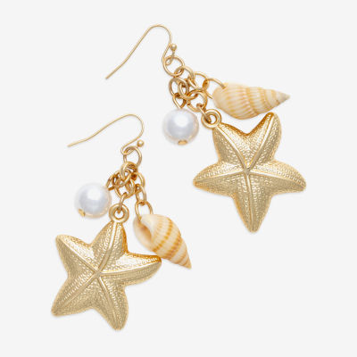 Bijoux Bar Womens White Simulated Pearl Drop Earrings