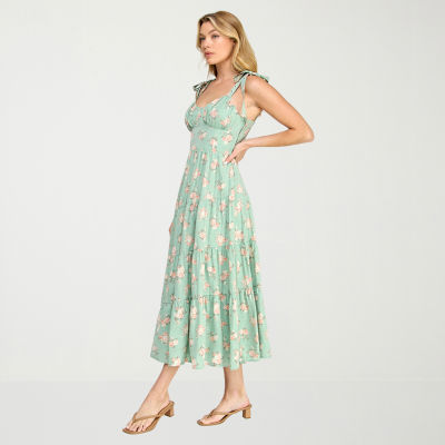 Trixxi Womens Juniors Floral Midi Fit + Flare Dress, Color: Sage