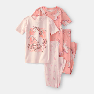Carter's Little & Big Kid Girls Crew Neck Short Sleeve 4-pc. Pajama Set