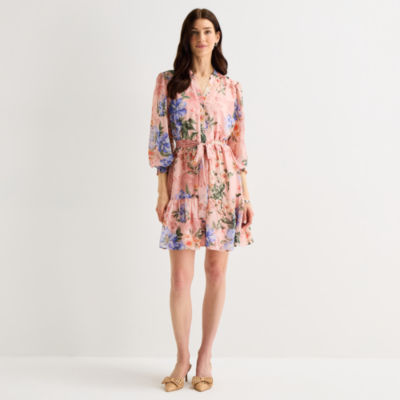Isabel & Nina Womens Long Sleeve Floral Fit + Flare Dress