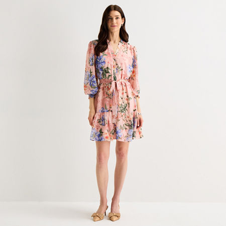 Isabel & Nina Womens V Neck 3/4 Sleeve Balloon Floral Fit + Flare Dress