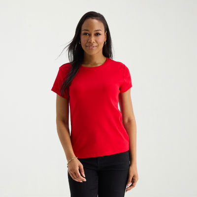 Liz Claiborne Womens Tall Crew Neck Short Sleeve T-Shirt