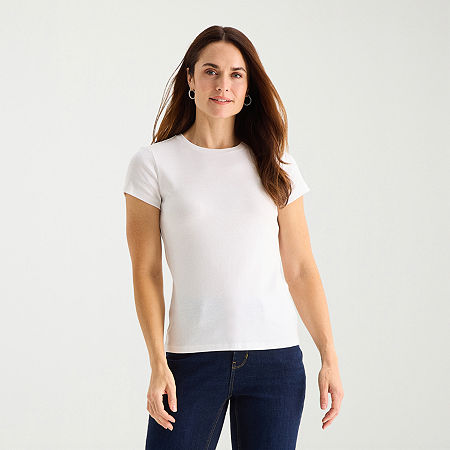 Liz Claiborne Womens Tall V Neck Short Sleeve T-Shirt, X-large Tall, White