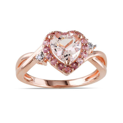 Genuine Morganite, Pink Tourmaline and Diamond-Accent Heart-Shaped Ring ...