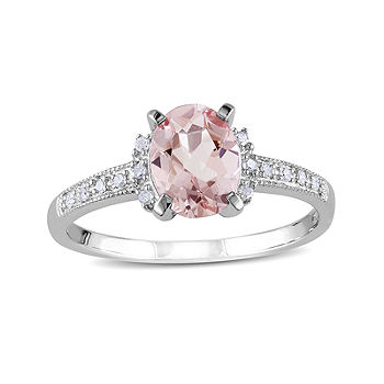 Sterling Silver Natural Morganite Halo Ring with Genuine Topaz Accents 