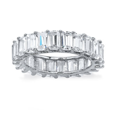 DiamonArt® 5.5MM White Cubic Zirconia Platinum Over Silver Rectangular Band