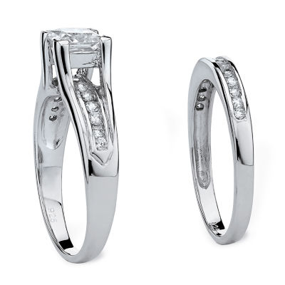 DiamonArt® Womens 1 7/8 CT. T.W. White Cubic Zirconia Platinum Over Silver Square Bridal Set