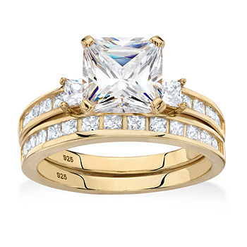 Gold Plated Cubic Zirconia Engaement Ring Set