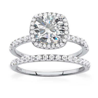 DiamonArt® Womens 2 3/4 CT. T.W. White Cubic Zirconia Platinum Over Silver Round Bridal Set