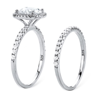 DiamonArt® Womens 2 3/4 CT. T.W. White Cubic Zirconia Platinum Over Silver Round Bridal Set