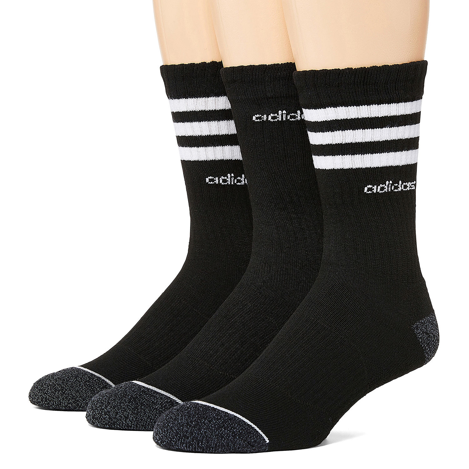 adidas Core 3 Stripe 3 Pair Crew Socks-Mens-JCPenney, Color: Black