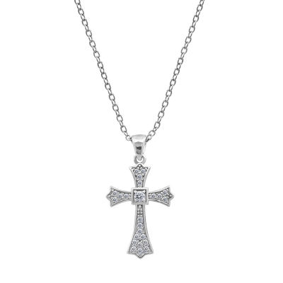 Womens 1/5 CT. T.W. White Cubic Zirconia Sterling Silver Cross Pendant Necklace
