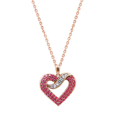 Womens 1 1/2 CT. T.W. Multi Color Cubic Zirconia 14K Rose Gold Over Silver Heart Pendant Necklace