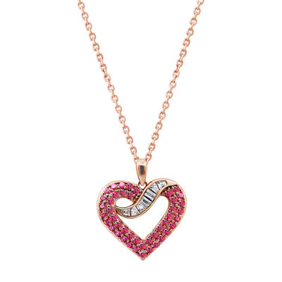 Womens 1 1/2 CT. T.W. Multi Color Cubic Zirconia 14K Rose Gold Over Silver Heart Pendant Necklaces