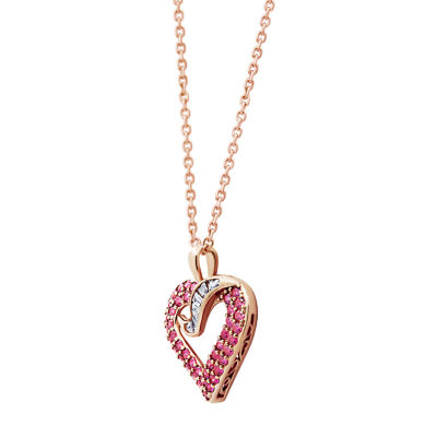 Womens 1 1/2 CT. T.W. Multi Color Cubic Zirconia 14K Rose Gold Over Silver Heart Pendant Necklace