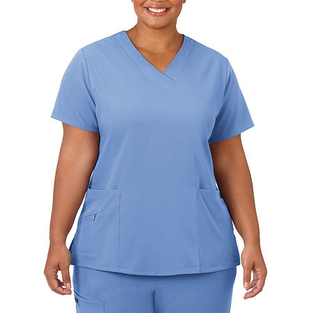 Jockey 2206 Womens Plus V Neck Short Sleeve Scrub Top, Xx-large, Blue