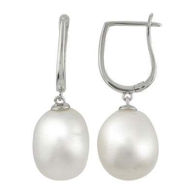 White Cultured Freshwater Pearl Sterling Silver Drop Earrings