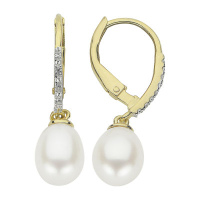 White Cultured Freshwater Pearl 14K Gold Over Silver Drop Earrings ...