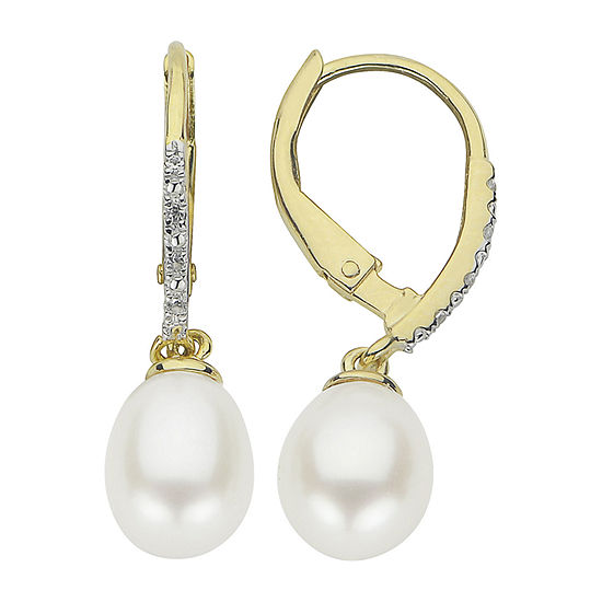Genuine White Cultured Freshwater Pearl 14K Gold Over Silver Drop Earrings