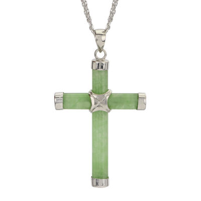 Womens Genuine Green Jade Sterling Silver Cross Pendant Necklace - JCPenney