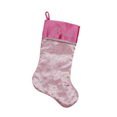 21'' Pink and Silver Glittered Princess Christmas Stocking with Cuff