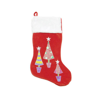 20'' Red and White Embroidered Velveteen Cuff Christmas Tree Stocking ...