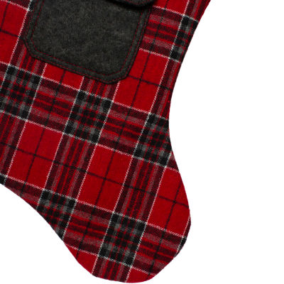 20.5'' Red and Black Plaid Christmas Stocking with Pocket and Faux Fur Cuff