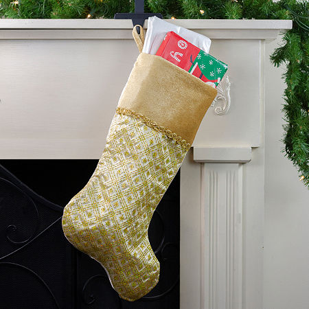 20.5'' Gold And Brown Glitter Star Print Christmas Stocking, One Size, Yellow