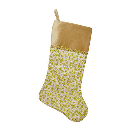 20.5'' Gold And Brown Glitter Star Print Christmas Stocking, One Size, Yellow