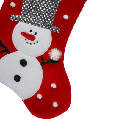 20.5'' Red and White Snowman Embroidered Christmas Stocking with Sequined Cuff