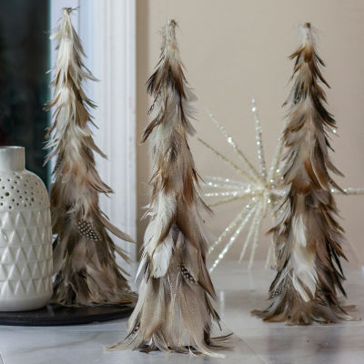 15.5'' Brown and Gray Feather Layered Cone Tree Christmas Decoration