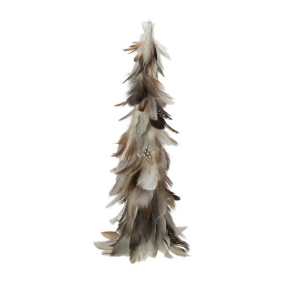 15.5'' Brown and Gray Feather Layered Cone Tree Christmas Decoration