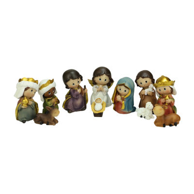 Set of 11 Vibrantly Colored Christmas Nativity Figurine - 3.5"