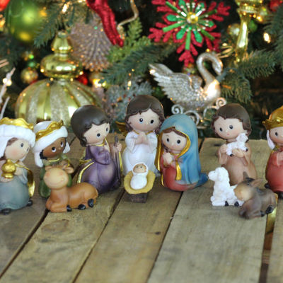 Set of 11 Vibrantly Colored Christmas Nativity Figurine - 3.5"