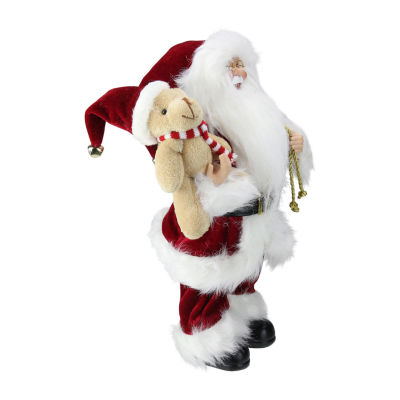 12'' Traditional Santa Claus Christmas Figure with Teddy Bear and Gift Bag