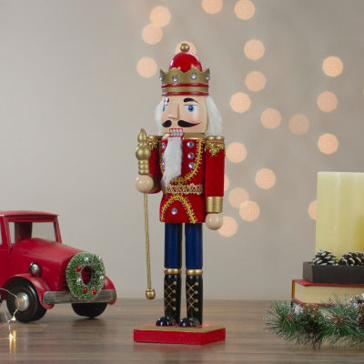 14'' Red and Gold Traditional Christmas Nutcracker King with Scepter Tabletop Figurine