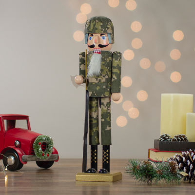 15'' Beige and Green Army Soldier in Fatigues Christmas Nutcracker