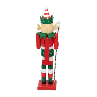 15'' Red and Green Traditional Striped Elf Christmas Nutcracker