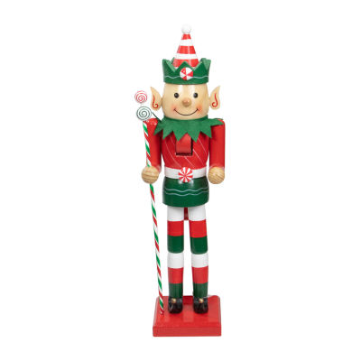15'' Red and Green Traditional Striped Elf Christmas Nutcracker