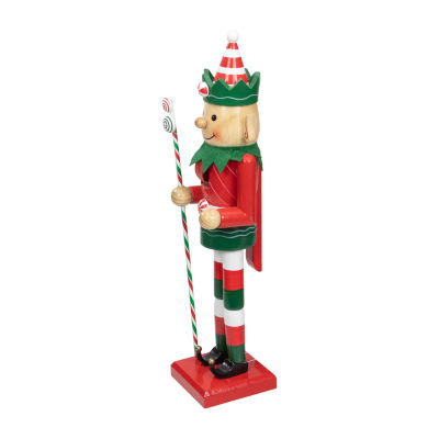 15'' Red and Green Traditional Striped Elf Christmas Nutcracker